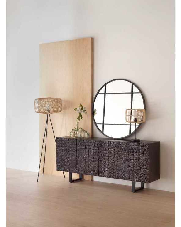 Large Round Black Metal Mirror