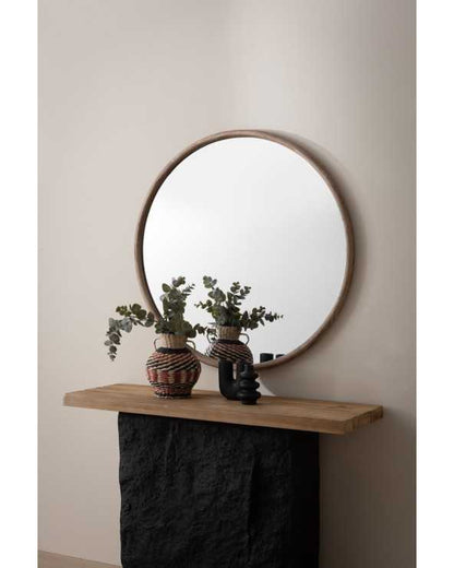 Large Round Natural Wood Mirror