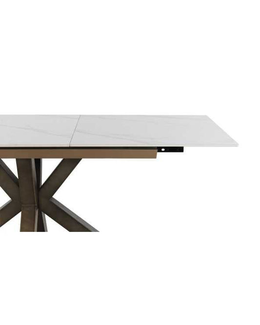 Extendible Rectangular Table With Metal Legs and Ceramic Top