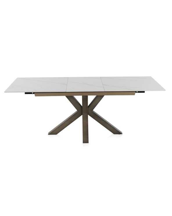 Extendible Rectangular Table With Metal Legs and Ceramic Top