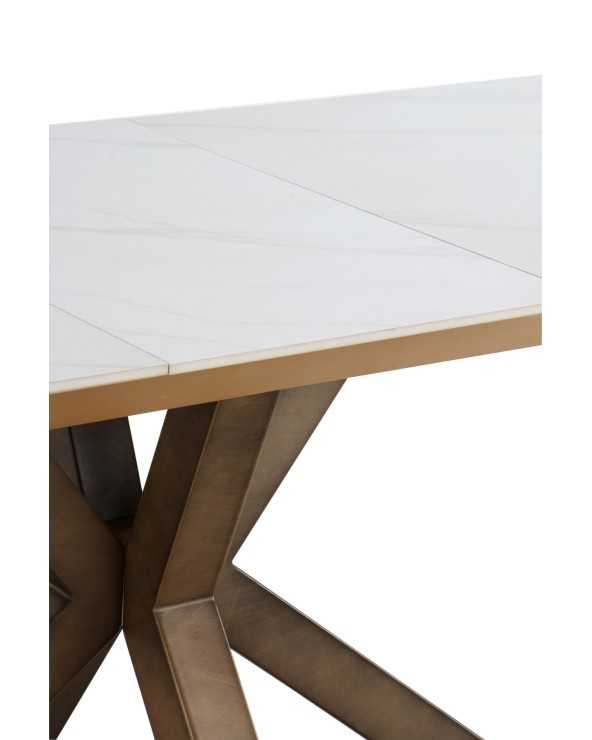Extendible Rectangular Table With Metal Legs and Ceramic Top