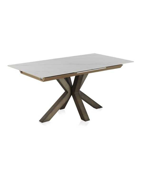 Extendible Rectangular Table With Metal Legs and Ceramic Top