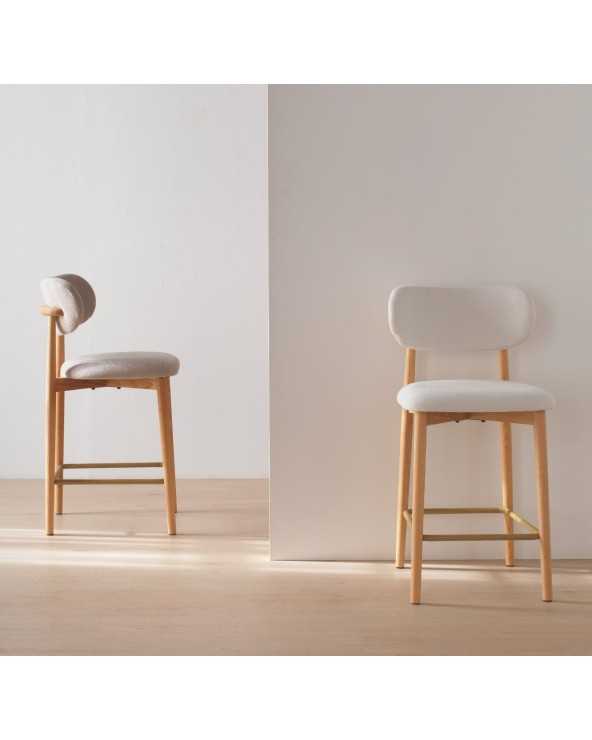 Natural oak bar stools mink/grey fabric - set of two