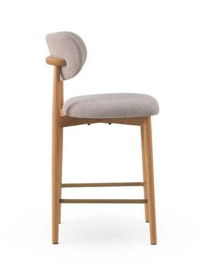 Natural oak bar stools mink/grey fabric - set of two