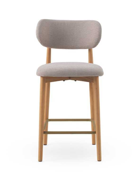Natural oak bar stools mink/grey fabric - set of two