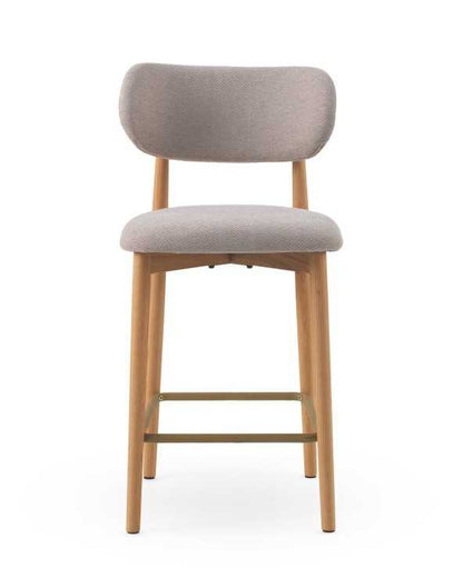 Natural oak bar stools mink/grey fabric - set of two