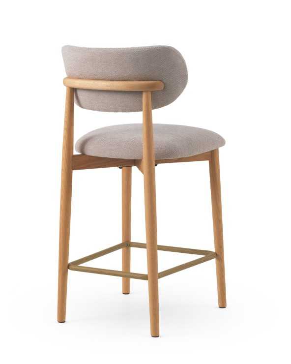 Natural oak bar stools mink/grey fabric - set of two