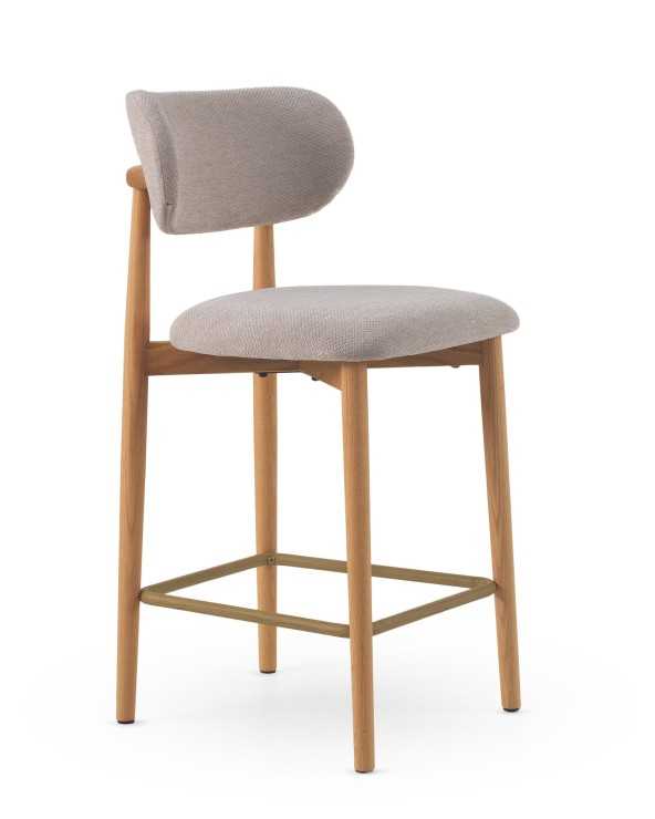 Natural oak bar stools mink/grey fabric - set of two