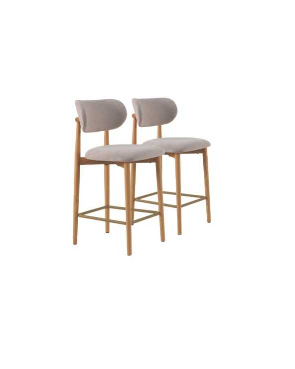 Natural oak bar stools mink/grey fabric - set of two