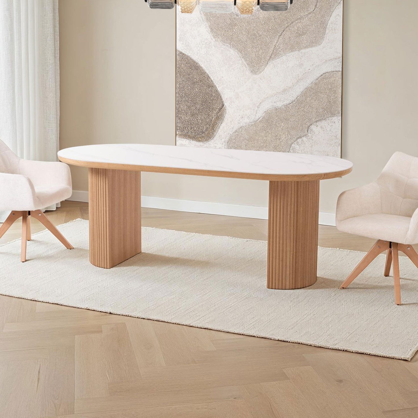 Fluted Leg Dining Table With Porcelain Top