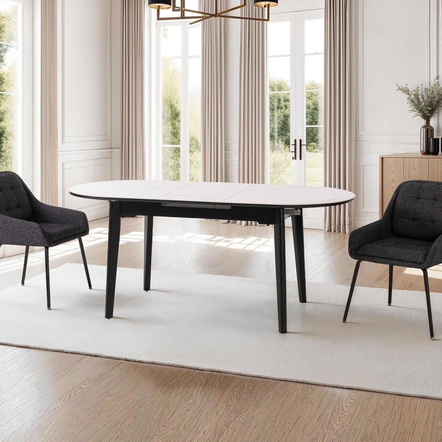 Oval Extendible Dining Table With Porcelain Top